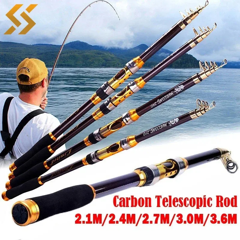 Sougayilang 2.1M 2.4M 2.7M 3.0M Spinning Fishing Rod Ultralight Carbon Fiber Portable Telescopic Fishing Pole for Trout Carp 240416