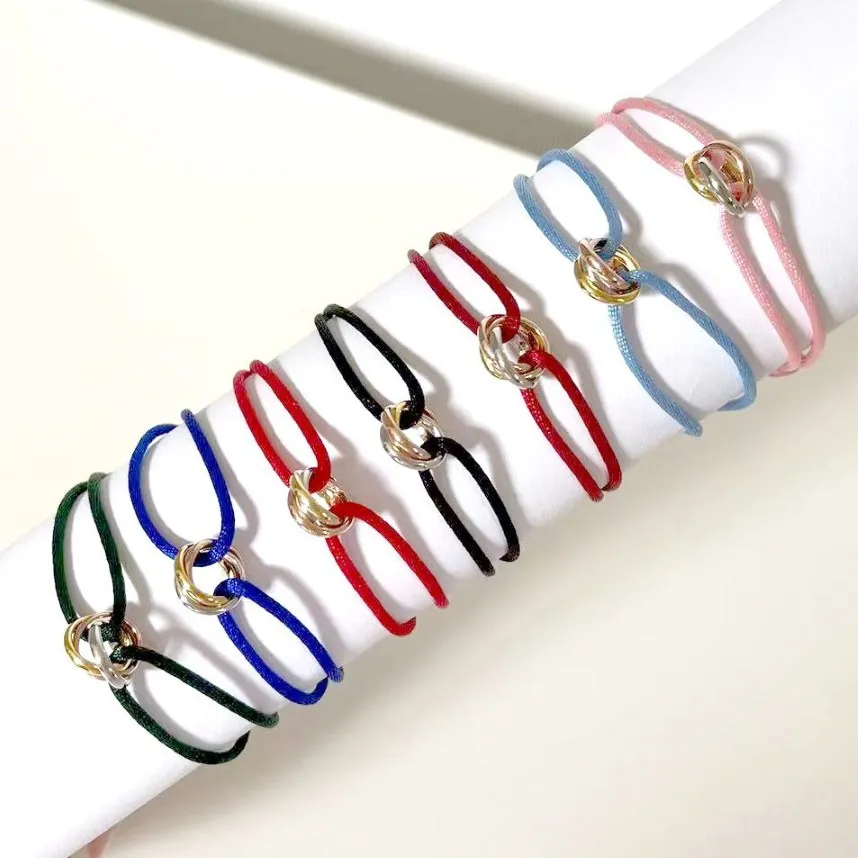 Designer smycken tre cirklar charm armband par armband rostfritt stål tricykliskt hand rep svart röd rosa blå många färger293d
