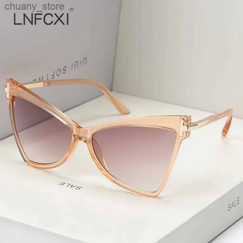 サングラスlnfcxi cat eye retro large frame sunglasses men men fashion shades vintage Glasses uv400 gafas de sol mujer y240416