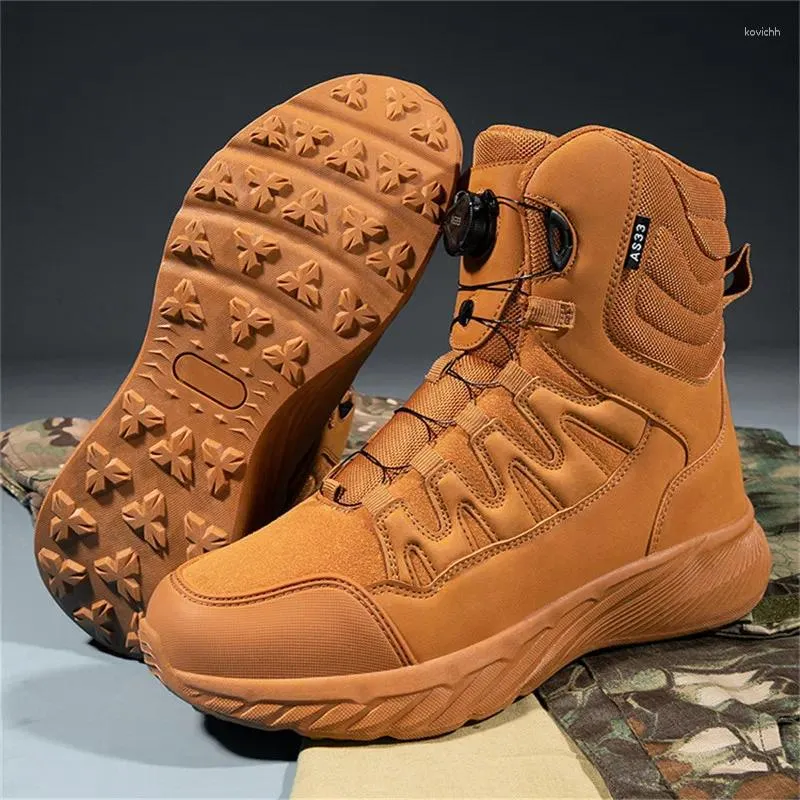 Fitness Shoes High Quality Leather Orange Tactical Boots Men Platform Knob Men's Military Non-slip Top Outdoor Sneakers For Man