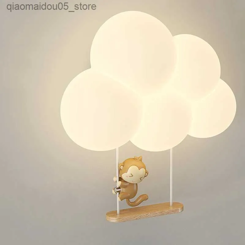 Lampen tinten Monkey Licht Cartoon Dierlampje Witte wolken Uitzicht Dagerij Kamer Nachtlamp Childrens Slaapkamer Lamp Oogbescherming Q240416