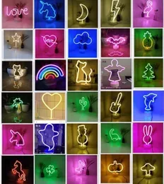 Neon Sign USB LED Decoration Unicorn Flamingo Lamp Moon Rainbow For Home Kid Room Bedside Night Light Neon Light with base4120688