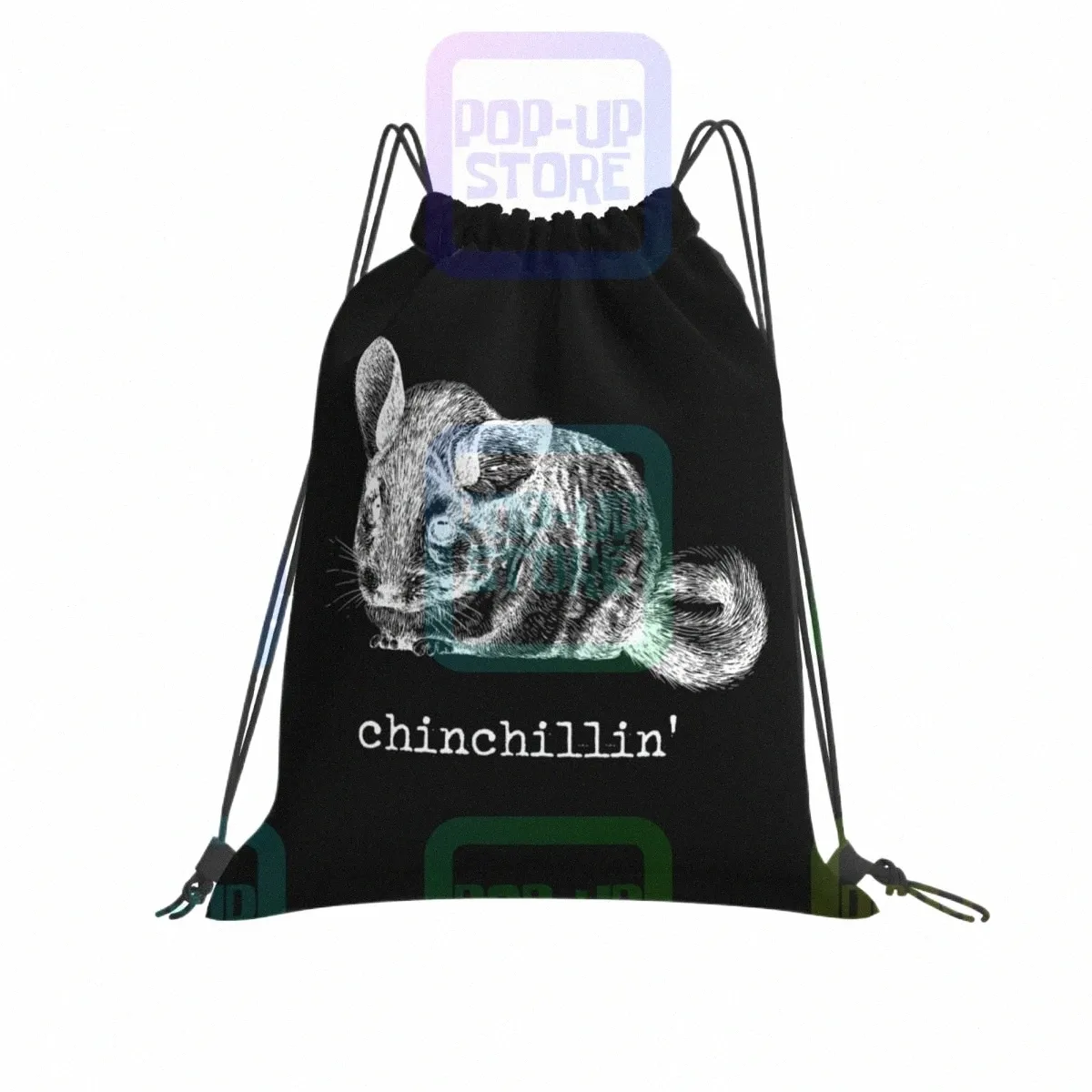Chinchillin Chinchilla Animal Lover Graphic DrawString väskor Gymväska Bookbag Shoe Bag Shop Bag Bag Multi-FuncTi W8vw#