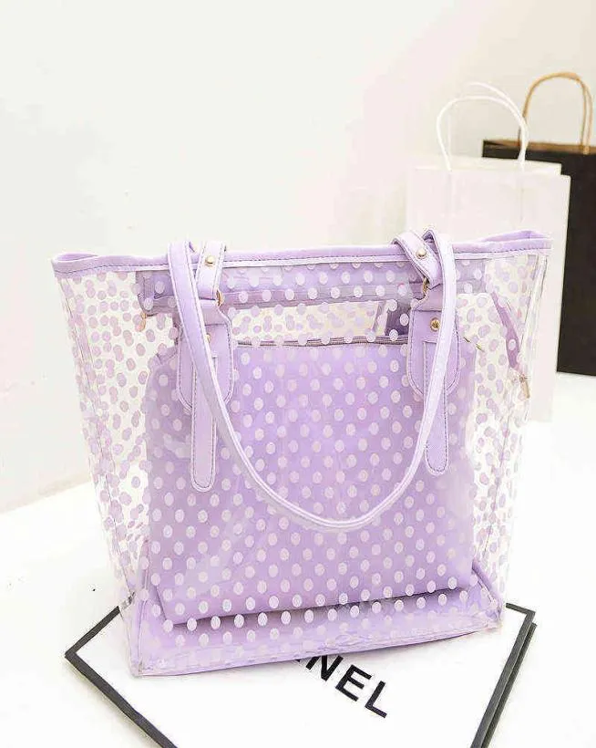 2PCSSet Women Transparenta axelväskor Composite Polka Dot Print Party Jelly Bag axelpåse Handväska Tote 2207119982521