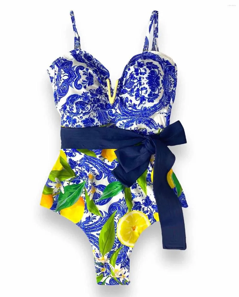 Swimwear Women 2024 Sexy Print Ruffles Dots Femme MAINTENANT ONE PIÈCE BodySuit Patchwork Monokini Bathing Trssold Pad Female Set