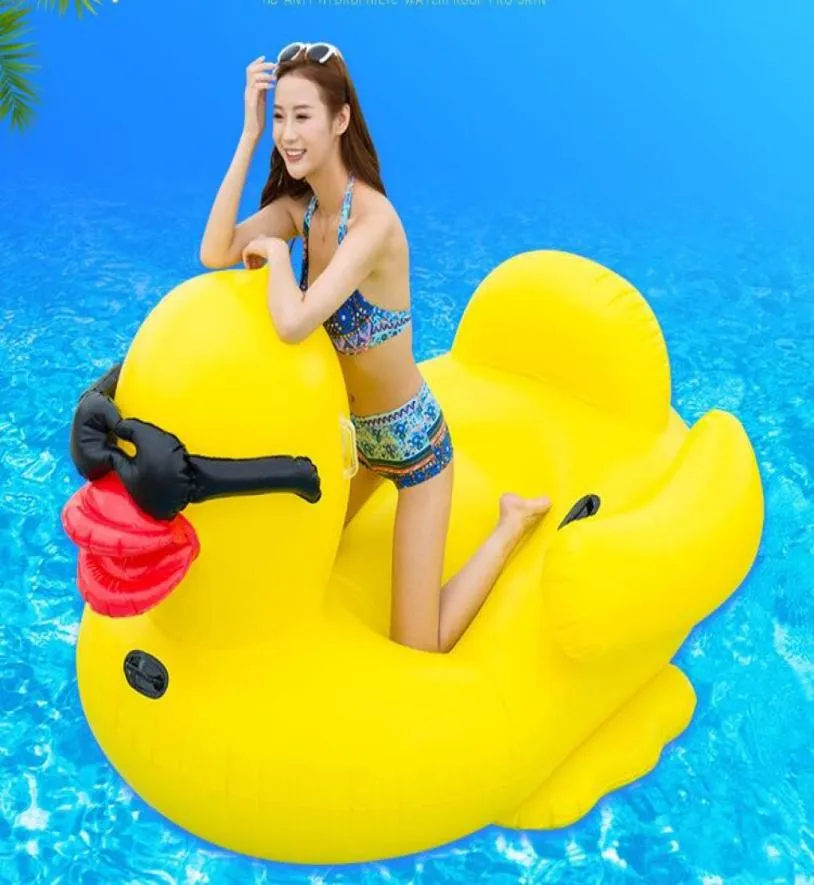 220cm inflatable yellow duck mattress swim pool floating island boat large sizes swan floats floating aniaml shape water bed beach3856838