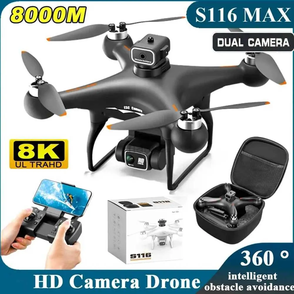 Dronlar S116 Max Drone 8K GPS 4K Çift Kamera Hava Fırçasız Motor Uzun Yaşam Pil Engel Kaçınma Dron Kamera Profesyonel Drone 240416