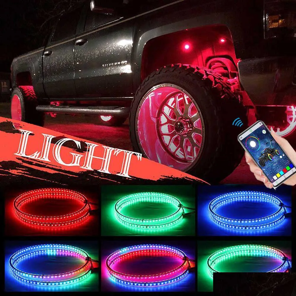 Interior Decorations 4 Pcs 15.5 Inch Car Tire Atmosphere Light Bar Bluetooth Rbg Color Wheel Ring Shockproof Waterproof Drop Deliver Dh6Tf