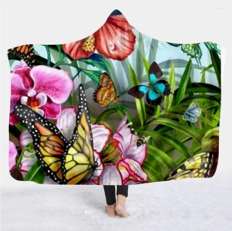 Cozy Butterfly Hooded Blanket 3D Wearable Fleece Throw for Adults