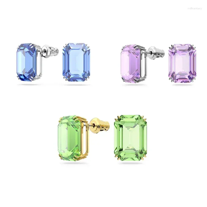 Backs Kolczyki 2024 Millennium Stud Timeless Classic Cut Cut Square Diamond Fiolet Crystal Trikolor Gemstone Prezent