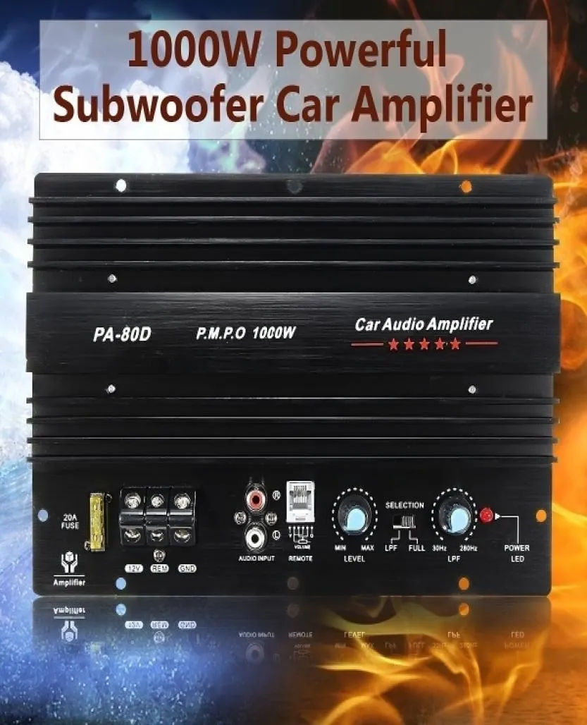 Whole 12V 1000W Car Truck Amplifier Audio Powerful Bass Subwoofers Speaker HiFi Amp Subwoofer power 0019202078