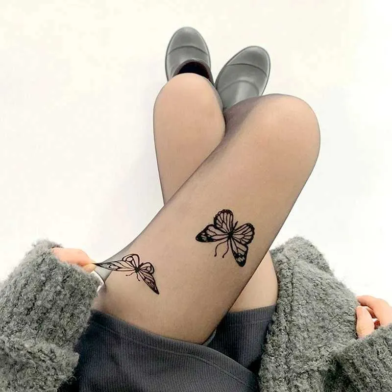 K3PA Sexiga strumpor Sexig fjärils tights Ultratunna transparenta siden Pantyhose Summer Fake Tattoo Tryckt fjärilsstrumpor Lolita JK Accessories 240416