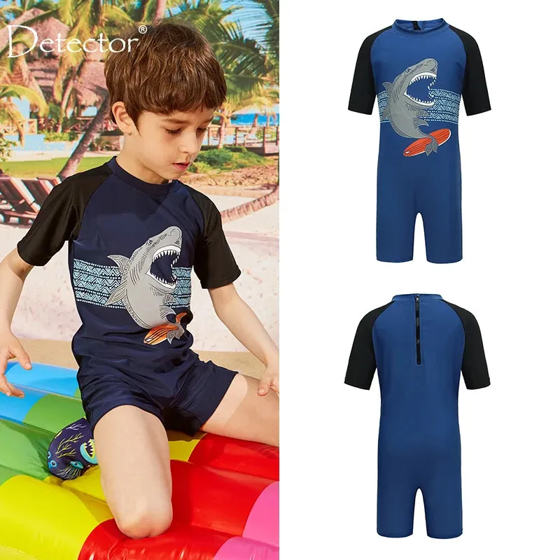 Kids Boys One Piece Quick Dry Swimwear Jumpsuit Short Sleeves Zippered Shorty Wetsuit Swimsuit Bathing Suit Surf Rashguard 240416