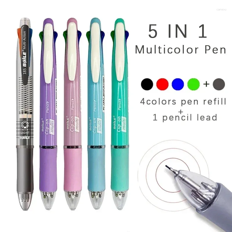 In 1 Multicolor Ballpoint Pens 4 Colors Ball Pen Automatisch potlood met gum voor schoolkantoor Writing Supplies briefpapier