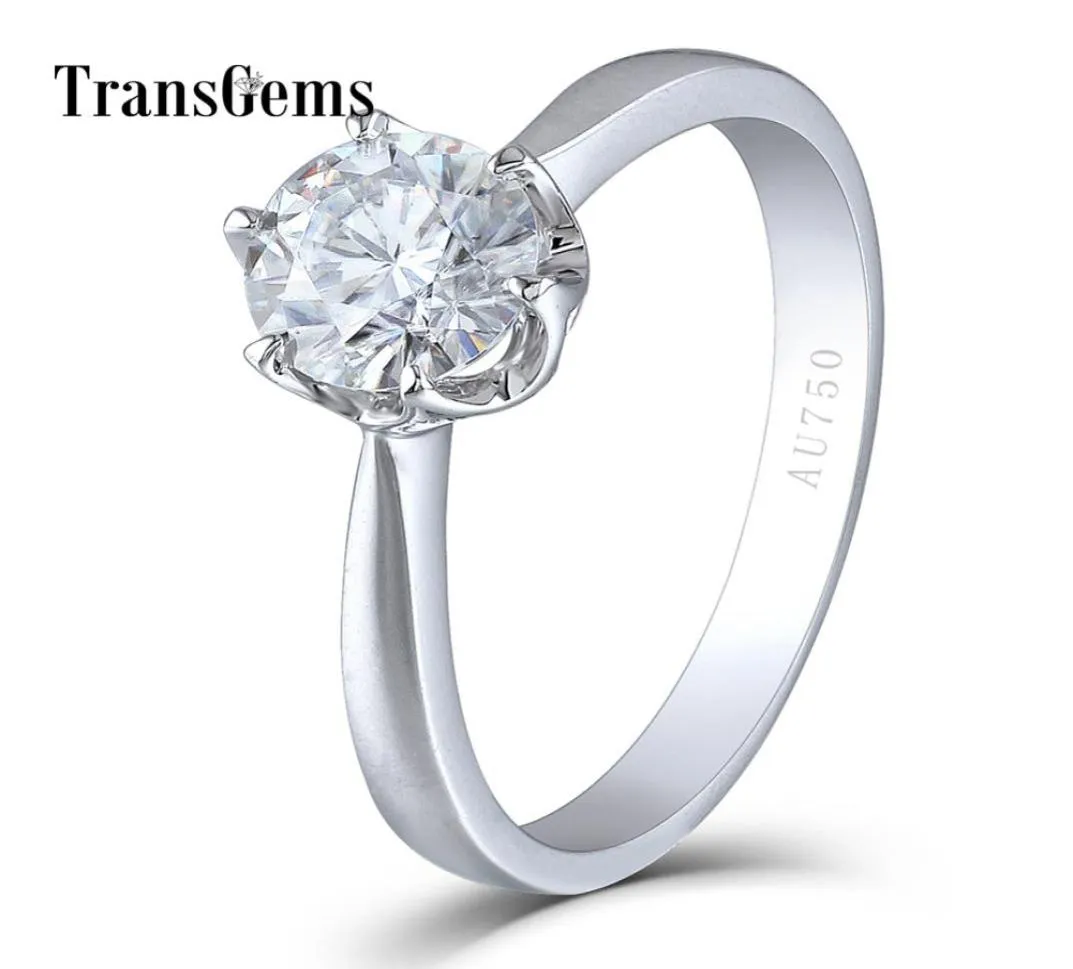 Transgems Solid 14k 585 White Gold 1 Carat Ct Diameter 65mm F Color Lab Grown Moissanite Diamond Engagement Ring For Women Y190618126369