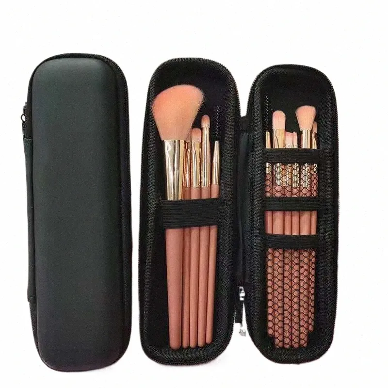 Kvinnor Makeup Brush Case Pure Black Small Cosmetic Bag Lipstick Pen Organizer Beauty Tool Storage Box Zipper LG Strip EVA POUCH N3SF#