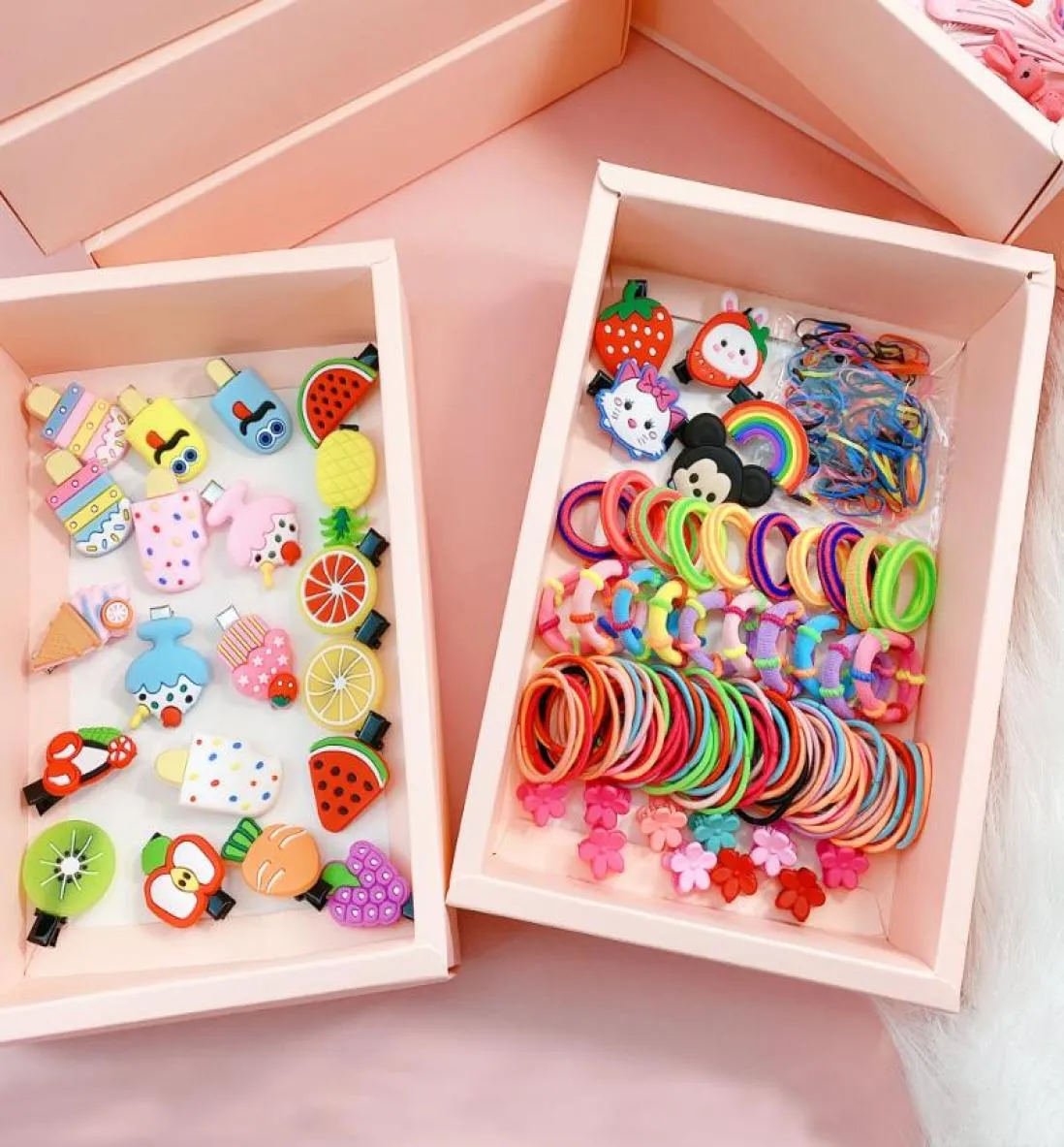 1SetBox Girl Cute Rubber Bands Scrunchie Elastic Hair Bands Hair Claw Ponytail Holder pannband Kids Tillbehör1440088