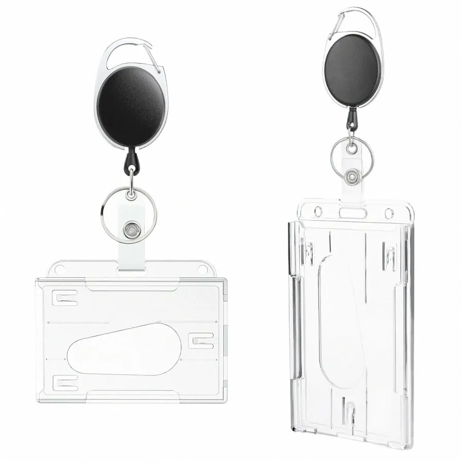 transparent Double Cards Slots ID Tag Badge Holder with Badge Reel 2 Cards Storage Organizer Employee Pass Work Card Case Sleeve Y6RM#