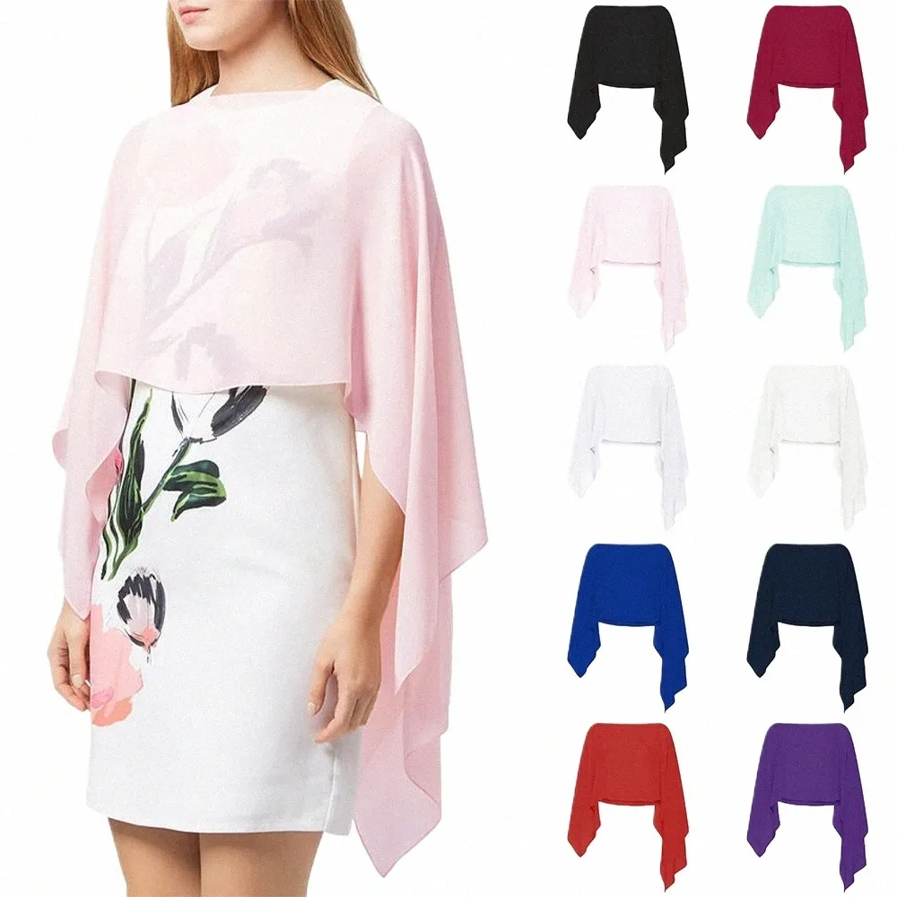 Frauen Hochzeit Cape Weiche leichte rosa Chiff Brautschal mit Butt Casual Wrap Formale CAPES Sommer -Umhang für Lady G9KC#