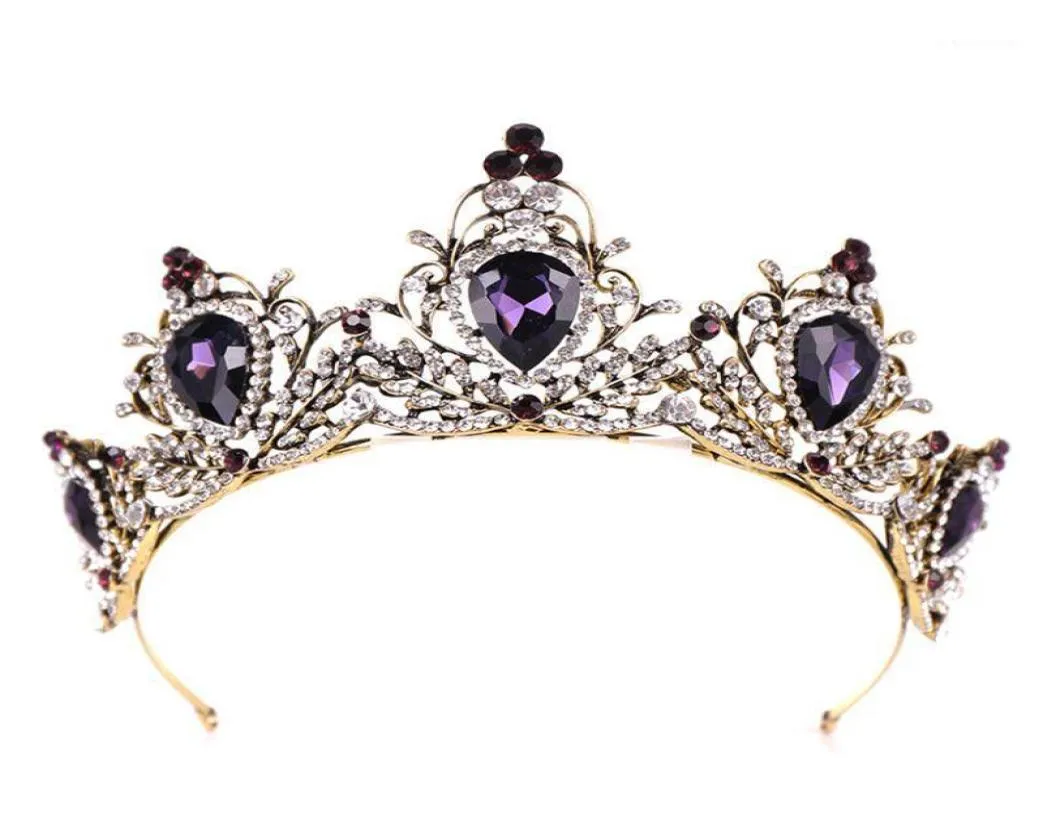Klipsy do włosów Barrettes Purple Vintage Crown Bride Wedding Bridal Tiara Opaska na głowę obręczy Rhinestone Stone Luksusowe urok biżuterii Glow F1815277