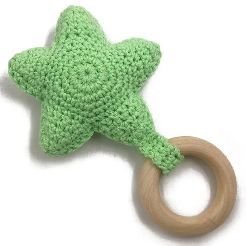 Baby Rattle Bells Crochet Knitted Star Baby Play Gym Baby Teething Wooden Ring Teether Pendant For Kids Gift Toys