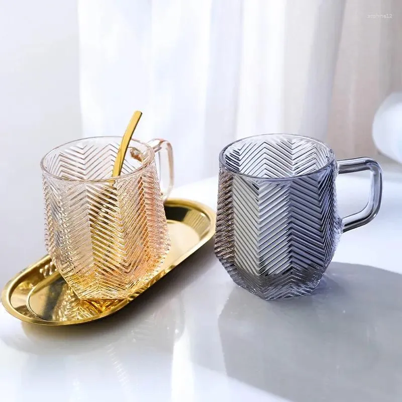 Bicchieri da vino semplice vetro a strisce con manico latte tazza per la colazione in stile tazza caffettiera a casa