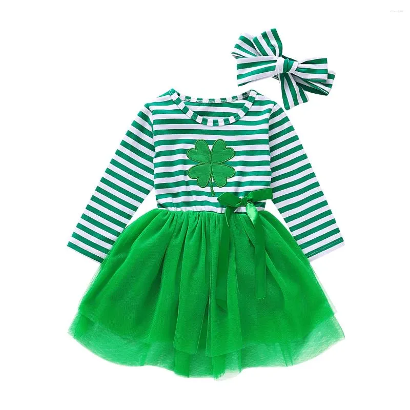 Vestidos de chicas Qianderer Toddler St Patrick S Day Outfits Mangas largas Tutu Vestido con banda para la cabello Patricks Seta de ropa