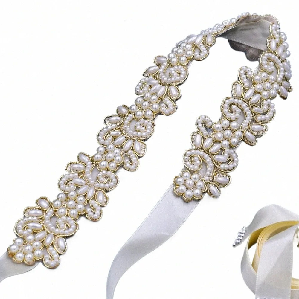 TopQueen S412 Pearl Wedding Dr Belts Gold Bridal Belt Pearl Ribb Ladies S Luxury Belt Brudtär Dr Belts For Women P9SU#