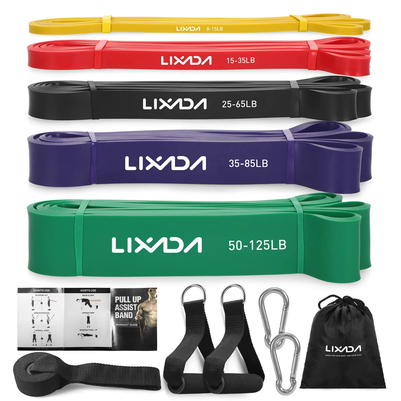 LIXADA 3/5 PCS Resistance Bands Set Pull Up Loop Bands Hem Gym Träning Träningssträckband med handtag Hooks Fitness Kit 240412