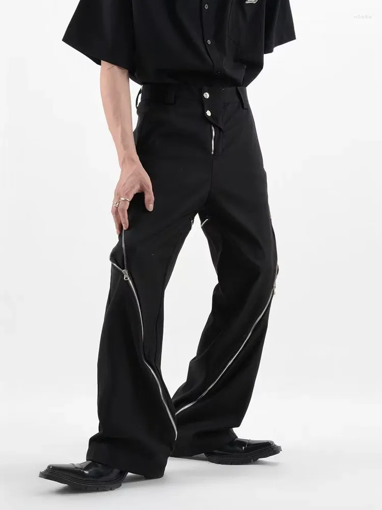 Męskie dżinsy 2024 Cyber ​​Y2K Fashion zamek błyskawiczny Podzielone czarne worka