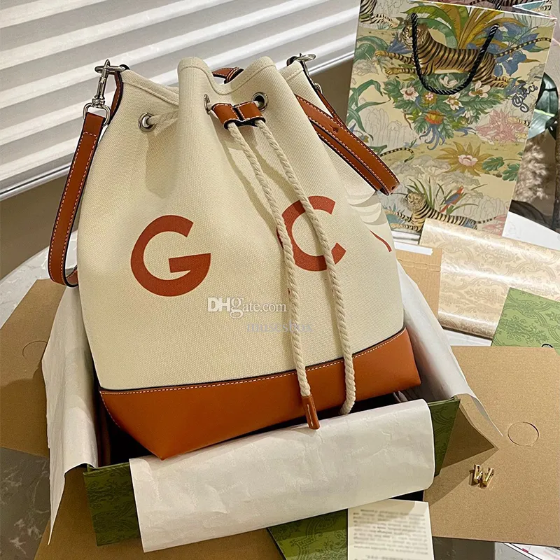 Canvas Bucket Bag Designer Handbag for Women, Drawstring Closure