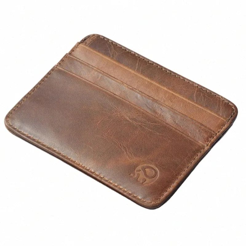 Äkta läder kreditkortshållare handgjorda kohud väska tunn mjuk plånbok mini små korthållare högkvalitativa män kvinnor handväska r9ah#