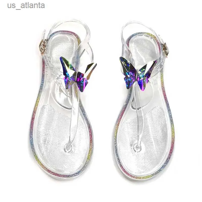 Sandali di grandi dimensioni 42 Donna di moda Scarpe gelatina 2021 Nuove donne trasparenti estate semplici farfalla in PVC Beach Crystal H240416 RLI6