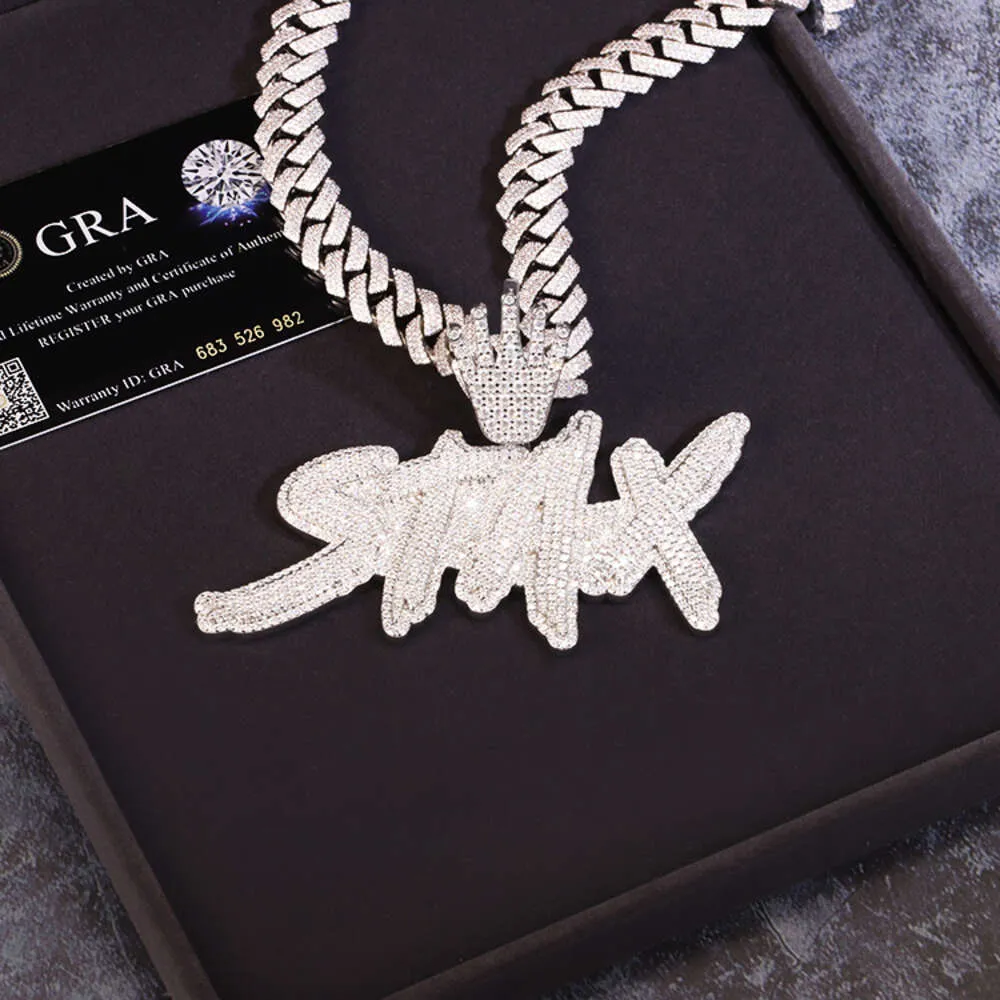 Mode Hip Hop Jewelry Shine Diamond VVS Moissanite Iced Out Sier Name Letter Pendant For Men