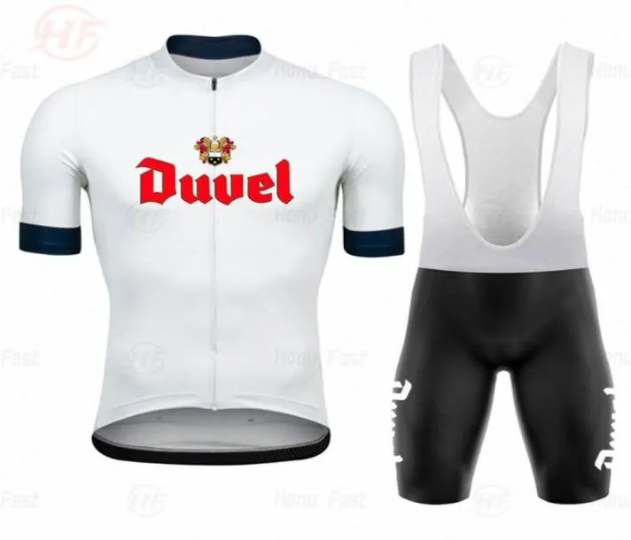 Duvel Beer White Cycling Jersey Set 2020 Pro Team Cycling Clothing 19d Gel Breathable Pad Road Mountain Bike Wear Ropa de carreras3255059