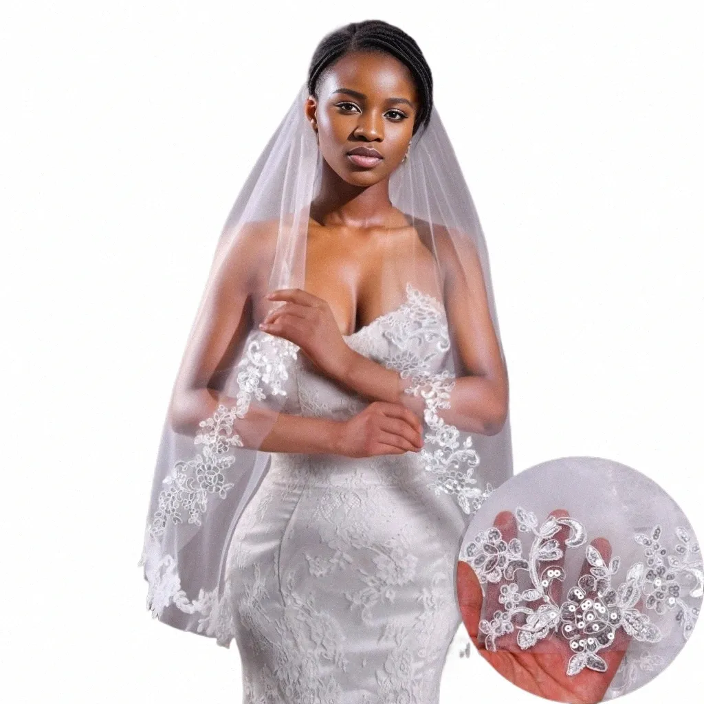 Yueji Courte en dentelle Bridal Veil Edge Veil blanc Ivoire unique Single Laye Sequin Bridal Veil avec peigne Mariage ACCORY BRIDAL 047 J9PG #