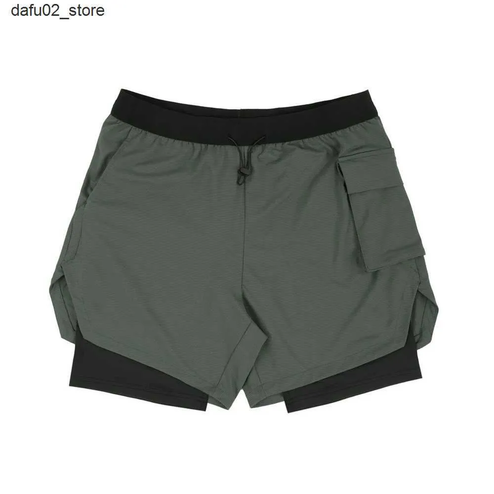 Shorts maschile maschile 2 in 1 cortometraggi di fitness Army Green Workout Shorts Shorts Essiccamento rapido Sport Shorts Shorts Topche di allenamento Shorts Q240416