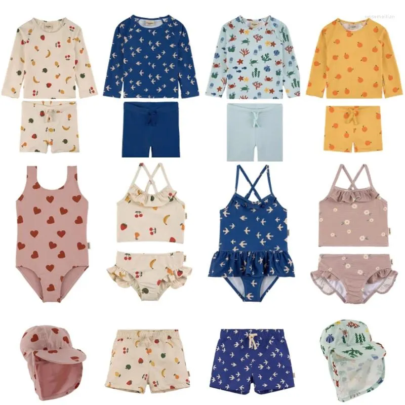 Одежда наборы детские купальники 2024 Лето KU Brand Brand Toddler Girls Tops Trunks 2 ПК купальники для детских мальчиков набор одежды