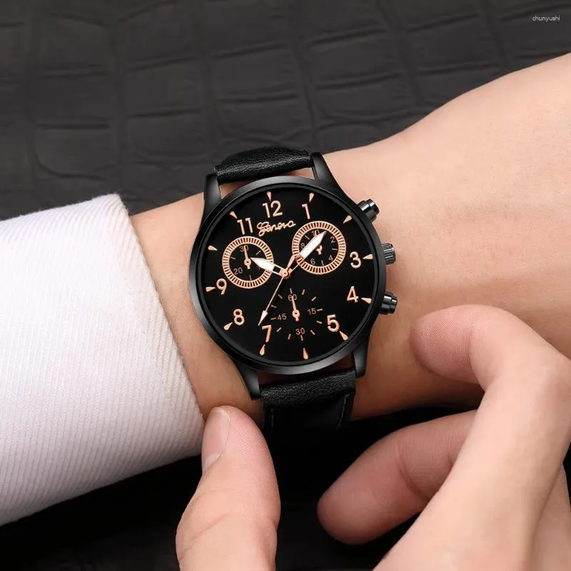 Wristwatches Fashion Men'S Leather Military Casual Analog Quartz Wrist Watch Business Watches Blu-Ray Roman Relogios Masculino