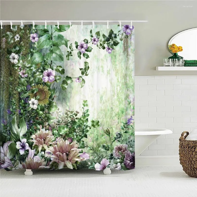 Shower Curtains Beautiful Flower Leaf Plant Bath Curtain Waterproof Fabric Palm Pattern Bathtub Screen For Bathroom Decor