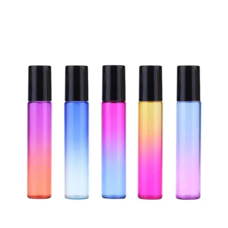 2024 1 st 10 ml Gradient Färg Essential Oil Parfym Botten Roller Boll Tjock Glass Roll Onble For Travel Cosmetic Container Hela för