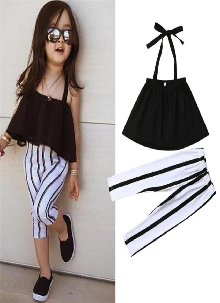 16y Cute Girls Summer Clothing Sets Kid Strap Topsstriped Pants Leggings 2pcs Outfits Kids Fashion Clothes Toddler Girl Clothes5789258