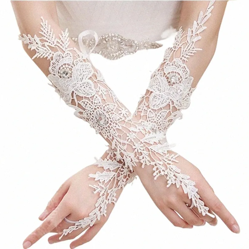 Eleganti guanti di nozze in pizzo bianco LG per la sposa cristallo dito gomito lg guanti da sposa femminile Accories sl x4c9#