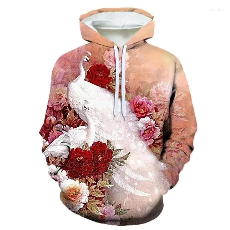 Heren hoodies dierenpatroon hoodie casual oversized peacock 3d print harajuku mode mode sweatshirts streetwear pullovers tops mannelijk