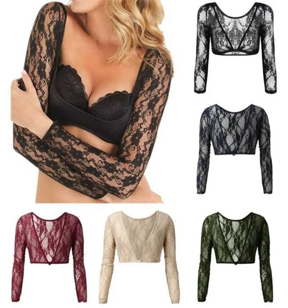 Seamless Arm Shaper Sleevey Women039s Sexy Lace Vneck Perspective Crop Tops S3XL 2112307083312
