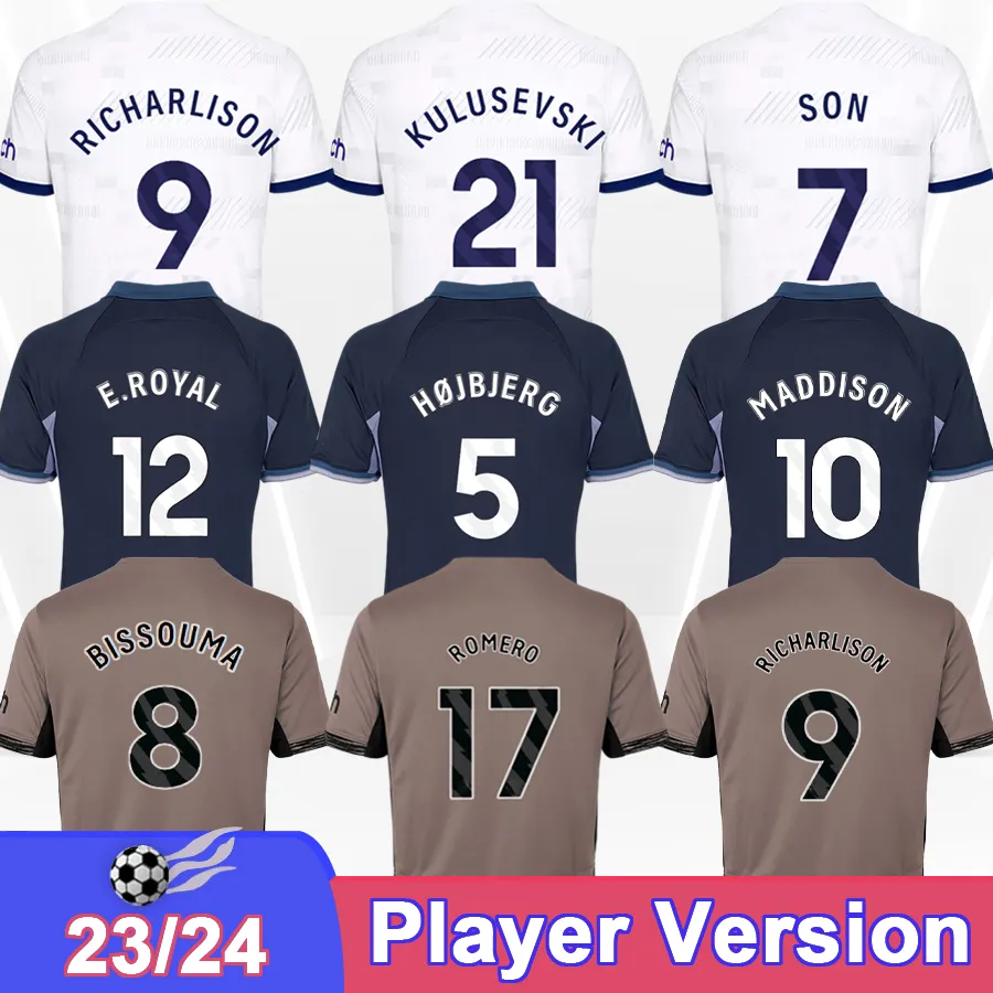 23 24 Son Richarlison Mens Player Version Maglie da calcio Johnson Davies Home White Away 3a Shirt da calcio Sinforme