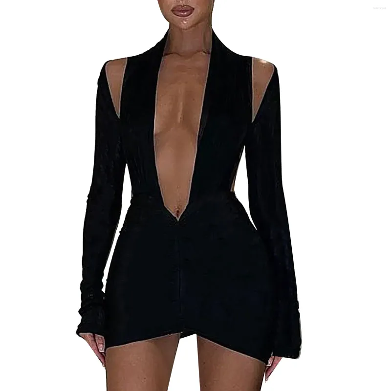 Casual Dresses Ladies Black Halter Neck Mini Women Long Sleeve Hollow Out Short Dress Back Designer Mother Of The Bride Gowns