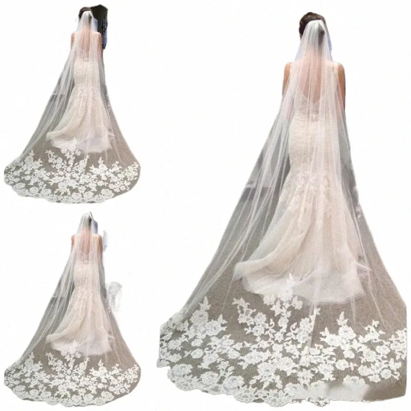 luksusowe welony lg tanie włosy ślubne akoria kaplica długość koronka aplikacja krawędź Tiul Wedding Bridal Veils 91qt#