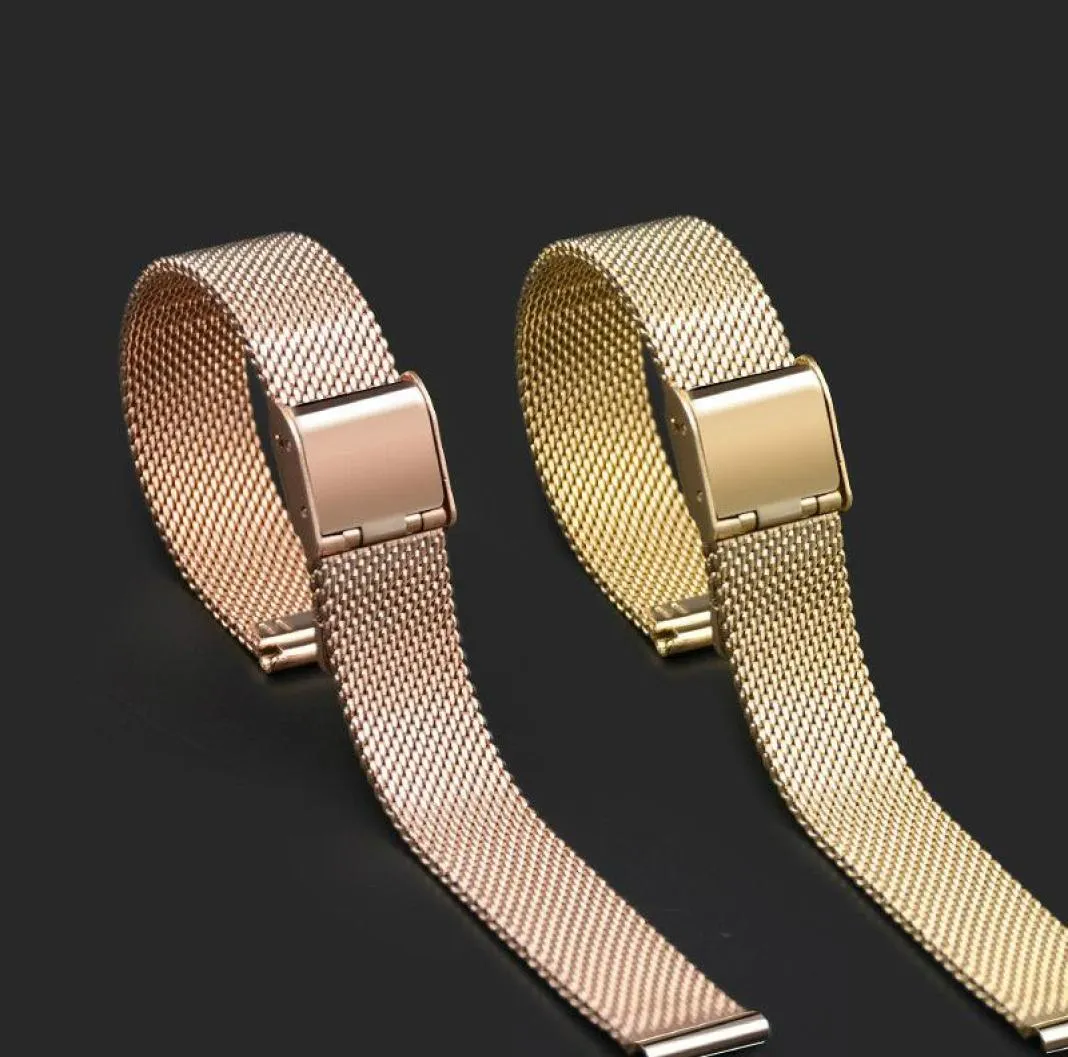 Bekijkbands Rose Gold Milanese roestvrijstalen band 14mm Milan Mesh Watchband Dames Bracelet Metal Riem voor Slim1816947