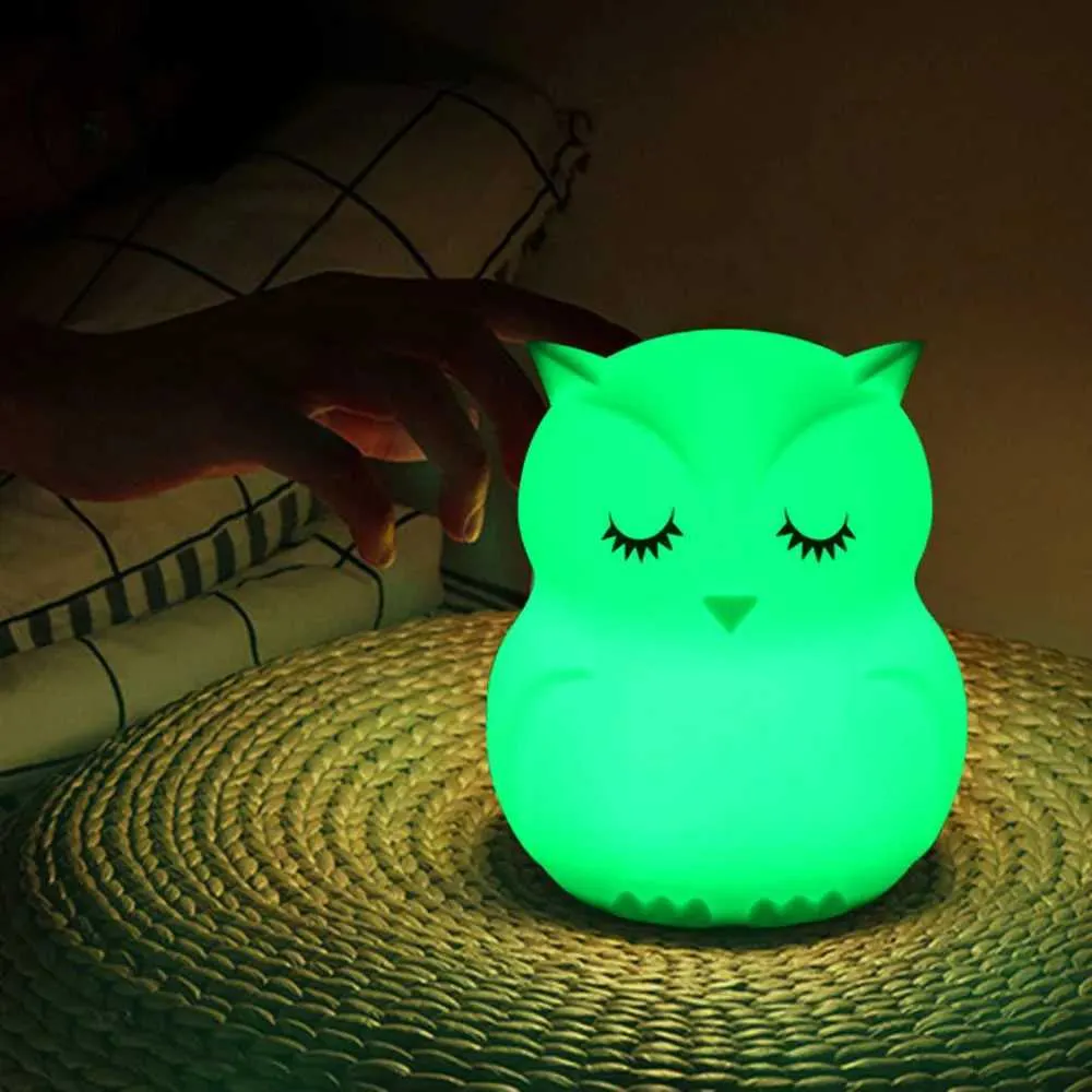 Lampes nuances capteur tactile rvb LED hibou night lampe table lampe de la lampe à chambre à coucher en silicone oiseau nocturne lampe enfant cadeau Q240416